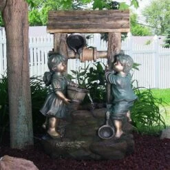 Sunnydaze Decor Sunnydaze 39"H Polyresin And Fiberglass Children At The Well Outdoor Water Fountain With LED Light
