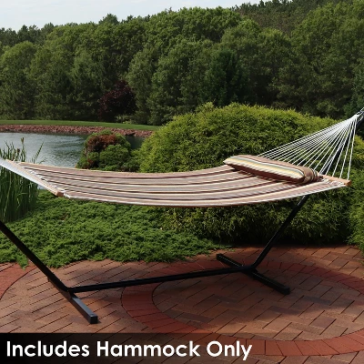 Sunnydaze Decor Sunnydaze Large Two-Person Quilted Fabric Hammock With Spreader Bars And Detachable Pillow - 450 Lb Weight Capacity - Sandy Beach 3 Sunnydaze Decor Sunnydaze Large Two-Person Quilted Fabric Hammock With Spreader Bars And Detachable Pillow - 450 Lb Weight Capacity - Sandy Beach