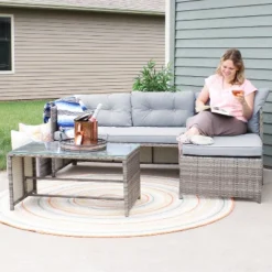 Sunnydaze Decor Sunnydaze Outdoor Longford Patio Sectional Sofa Conversation Set With Cushions And Table - Stone Gray - 3pc 19 Sunnydaze Decor Sunnydaze Outdoor Longford Patio Sectional Sofa Conversation Set With Cushions And Table - Stone Gray - 3pc -Sunnydaze Decor GUEST 65d816f7 81fd 4404 b499 8adbcc4e2f2e