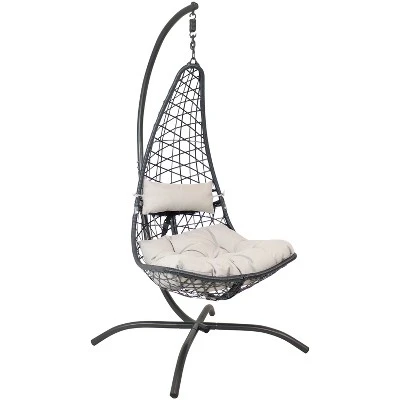 Sunnydaze Decor Sunnydaze Outdoor Resin Wicker Patio Phoebe Hanging Basket Egg Chair Swing With Cushions And Headrest- 2pc 11 Sunnydaze Decor Sunnydaze Outdoor Resin Wicker Patio Phoebe Hanging Basket Egg Chair Swing With Cushions And Headrest- 2pc - Image 9