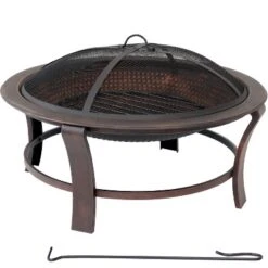 Sunnydaze Decor Sunnydaze Outdoor Portable Camping Or Backyard Elevated Round Fire Pit Bowl With Stand, Spark Screen, Wood Grate, And Log Poker - 29" - Bronze -Sunnydaze Decor GUEST 6906bdc2 12f2 4f20 9456 42887909c43a