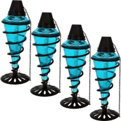 Sunnydaze Decor Sunnydaze Outdoor Tabletop Glass And Metal Swirl Patio Table And Lawn Torch Set - Blue -Sunnydaze Decor GUEST 6a0fb47c 7609 4c00 9a5f 0848f8397f6c