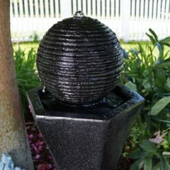 Sunnydaze Decor Sunnydaze Outdoor Polyresin Solar Powered Pedestal And Ball Modern Water Fountain With LED Lights - 31" -Sunnydaze Decor GUEST 6b6d9cb1 5560 4454 8335 97f6bf4b61a8