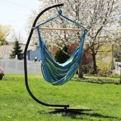 Sunnydaze Decor Sunnydaze Jumbo Extra Large Hanging Rope Hammock Chair Swing With C-Stand - 300 Lb Weight Capacity - Ocean Breeze