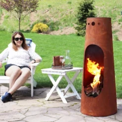 Sunnydaze Decor Sunnydaze Outdoor Backyard Patio Steel Santa Fe Wood-Burning Fire Pit Chiminea With Wood Grate - 50" - Rustic Finish -Sunnydaze Decor GUEST 6d60a88b bc28 4440 9f74 a14cf959afc1
