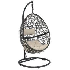 Sunnydaze Decor Sunnydaze Outdoor Resin Wicker Patio Caroline Lounge Hanging Basket Egg Chair Swing With Cushions And Steel Stand Set- 3pc -Sunnydaze Decor GUEST 6da1df1e 4eb4 43bb bd99 675173fa31dd