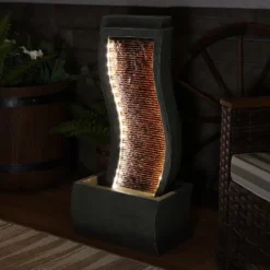 Sunnydaze Decor Sunnydaze 31"H Electric Resin Contemporary Curves Outdoor Water Fountain With LED Lights -Sunnydaze Decor GUEST 6db365df 99db 4696 9732 8232ec087444