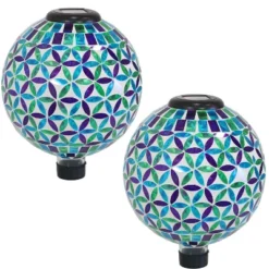 Sunnydaze Decor Sunnydaze Blue Cool Blooms Glass Mosaic Indoor/Outdoor Gazing Globe With Solar Light - 10" Diameter - Blue And Green -Sunnydaze Decor GUEST 71009cdd 0f19 48c8 b68f 8cfa8a5483a9