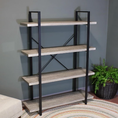 Sunnydaze Decor Sunnydaze 4 Shelf Industrial Style Freestanding Etagere Bookshelf With Wood Veneer Shelves - Oak Gray Veneer 3 Sunnydaze Decor Sunnydaze 4 Shelf Industrial Style Freestanding Etagere Bookshelf With Wood Veneer Shelves - Oak Gray Veneer