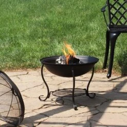 Sunnydaze Decor Sunnydaze Outdoor Camping Or Backyard Steel Round Raised Fire Pit On Stand With Spark Screen - 18" - Black -Sunnydaze Decor GUEST 714edb16 ac98 4d1c 9fa1 02b6c38a6190
