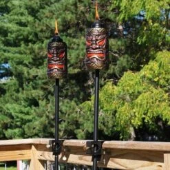 Sunnydaze Decor Sunnydaze Outdoor 3-in-1 Adjustable Height Tiki Face Patio And Lawn Torch Light Set -Sunnydaze Decor GUEST 740dead5 aaf2 4b60 a390 050a0fd05363