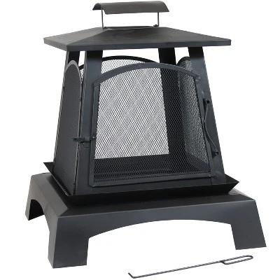 Sunnydaze Decor Sunnydaze Outdoor Camping Or Backyard Steel Pagoda Style Fire Pit With Log Poker And Wood Grate - 32" - Black 5 Sunnydaze Decor Sunnydaze Outdoor Camping Or Backyard Steel Pagoda Style Fire Pit With Log Poker And Wood Grate - 32" - Black - Image 3