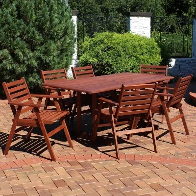 Sunnydaze Decor Sunnydaze Outdoor Meranti Wood With Teak Oil Finish Patio Family Dining Table And Chairs Set - Brown - 7pc 3 Sunnydaze Decor Sunnydaze Outdoor Meranti Wood With Teak Oil Finish Patio Family Dining Table And Chairs Set - Brown - 7pc