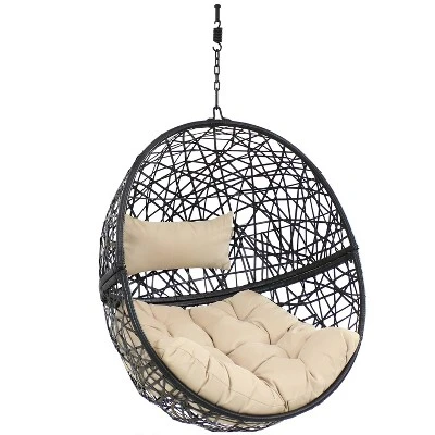 Sunnydaze Decor Sunnydaze Outdoor Resin Wicker Patio Jackson Hanging Basket Egg Chair Swing With Cushions And Headrest - 2pc 11 Sunnydaze Decor Sunnydaze Outdoor Resin Wicker Patio Jackson Hanging Basket Egg Chair Swing With Cushions And Headrest - 2pc - Image 9