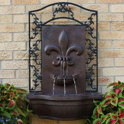 Sunnydaze Decor Sunnydaze French Lily Solar Outdoor Wall Fountain With Battery Pack - 33-Inch 3 Sunnydaze Decor Sunnydaze French Lily Solar Outdoor Wall Fountain With Battery Pack - 33-Inch