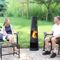 Sunnydaze Decor Sunnydaze Outdoor Backyard Heavy-Duty Steel Modern Wood-Burning Fire Pit Chiminea With Built-In Log Storage - 49" - Black -Sunnydaze Decor GUEST 7906680d 7e2d 44fa 894e 5308ef618831