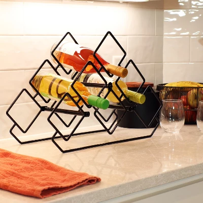 Sunnydaze Decor Sunnydaze Modern 6-Bottle Triangular Wine Rack - Indoor Steel Wire Tabletop Accent - Black 3 Sunnydaze Decor Sunnydaze Modern 6-Bottle Triangular Wine Rack - Indoor Steel Wire Tabletop Accent - Black