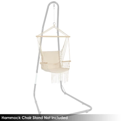 Sunnydaze Decor Sunnydaze Outdoor Printed Polycotton Fabric Hammock Chair With Armrests And Hardwood Spreader Bar - 300 Lb Capacity - Natural 10 Sunnydaze Decor Sunnydaze Outdoor Printed Polycotton Fabric Hammock Chair With Armrests And Hardwood Spreader Bar - 300 Lb Capacity - Natural - Image 8