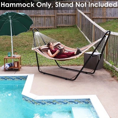 Sunnydaze Decor Sunnydaze Large Two-Person Quilted Fabric Hammock With Spreader Bars And Detachable Pillow - 450 Lb Weight Capacity - Sandy Beach 8 Sunnydaze Decor Sunnydaze Large Two-Person Quilted Fabric Hammock With Spreader Bars And Detachable Pillow - 450 Lb Weight Capacity - Sandy Beach - Image 6
