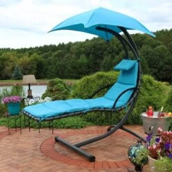 Sunnydaze Decor Sunnydaze Outdoor Hanging Chaise Floating Lounge Chair With Canopy Umbrella And Arc Stand -Sunnydaze Decor GUEST 7d2a0451 5da0 4ddb 8ed5 8394f5150ada