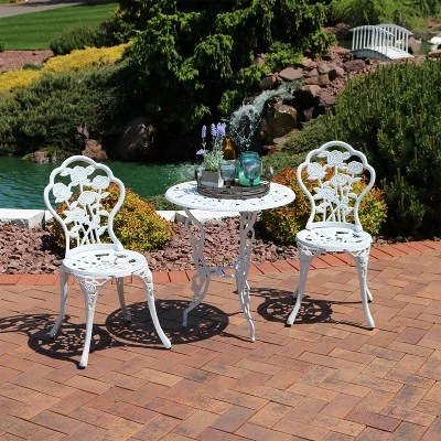 Sunnydaze Decor Sunnydaze Flower Design Cast Aluminum Bistro Set With Cast Iron Legs, White, 3pc 6 Sunnydaze Decor Sunnydaze Flower Design Cast Aluminum Bistro Set With Cast Iron Legs, White, 3pc - Image 4