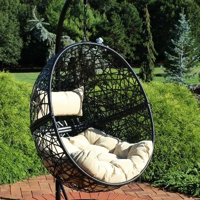 Sunnydaze Decor Sunnydaze Outdoor Resin Wicker Patio Jackson Hanging Basket Egg Chair Swing With Cushions And Headrest - 2pc 3 Sunnydaze Decor Sunnydaze Outdoor Resin Wicker Patio Jackson Hanging Basket Egg Chair Swing With Cushions And Headrest - 2pc