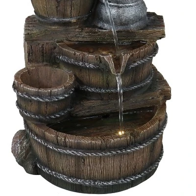Sunnydaze Decor Sunnydaze 23"H Electric Polyresin Cozy Farmhouse Pump And Tiered Barrels Outdoor Water Fountain With LED Lights 7 Sunnydaze Decor Sunnydaze 23"H Electric Polyresin Cozy Farmhouse Pump And Tiered Barrels Outdoor Water Fountain With LED Lights - Image 5