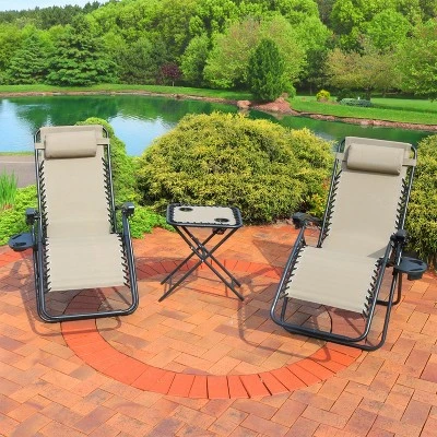 Sunnydaze Decor Sunnydaze Outdoor Fade-Resistant Zero Gravity Chairs With Patio Table, Cup Holders, And Pillows - 2-Pack 4 Sunnydaze Decor Sunnydaze Outdoor Fade-Resistant Zero Gravity Chairs With Patio Table, Cup Holders, And Pillows - 2-Pack - Image 2