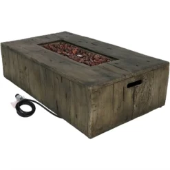 Sunnydaze Decor Sunnydaze Rustic Rectangular Propane Gas Fire Pit Table With Outdoor Weather-Resistant Durable Cover And Lava Rocks - 48" L - Faux Wood -Sunnydaze Decor GUEST 88f22b4d 8ad1 4674 8f1c 1f2b359d68fc