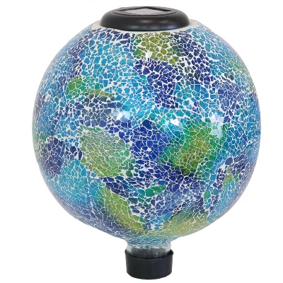 Sunnydaze Decor Sunnydaze Crackled Glass Azul Terra Design Indoor/Outdoor Garden Gazing Globe With LED Solar Light - 10" Diameter - Blue And Green 9 Sunnydaze Decor Sunnydaze Crackled Glass Azul Terra Design Indoor/Outdoor Garden Gazing Globe With LED Solar Light - 10" Diameter - Blue And Green - Image 7