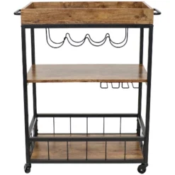 Sunnydaze Decor Sunnydaze 3 Tier Rustic Industrial Style Rolling Indoor Bar Cart With Wine Bottle And Stemware Rack -Sunnydaze Decor GUEST 8b5e105f 28bd 4734 aac2 e8eae69ff7a0