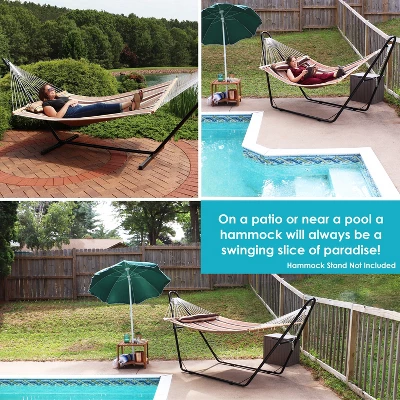 Sunnydaze Decor Sunnydaze Large Two-Person Quilted Fabric Hammock With Spreader Bars And Detachable Pillow - 450 Lb Weight Capacity - Sandy Beach 6 Sunnydaze Decor Sunnydaze Large Two-Person Quilted Fabric Hammock With Spreader Bars And Detachable Pillow - 450 Lb Weight Capacity - Sandy Beach - Image 4