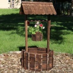 Sunnydaze Decor Sunnydaze Outdoor Fir Wood Wishing Well Garden Planter With Hanging Flower Bucket For Garden Or Yard - 45" H - Brown