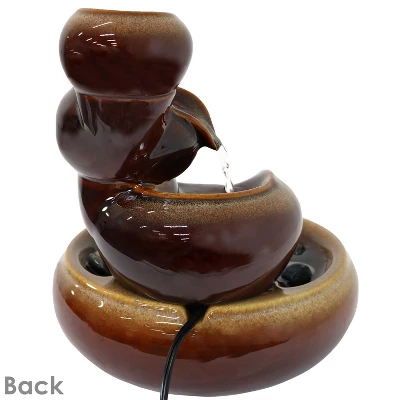 Sunnydaze Decor Sunnydaze Indoor Home Decorative Glazed Smooth Ceramic Tiered Vessels Tabletop Water Fountain - 10" - Brown 7 Sunnydaze Decor Sunnydaze Indoor Home Decorative Glazed Smooth Ceramic Tiered Vessels Tabletop Water Fountain - 10" - Brown - Image 5