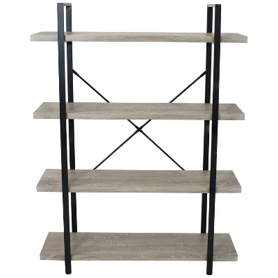 Sunnydaze Decor Sunnydaze 4 Shelf Industrial Style Freestanding Etagere Bookshelf With Wood Veneer Shelves - Oak Gray Veneer 7 Sunnydaze Decor Sunnydaze 4 Shelf Industrial Style Freestanding Etagere Bookshelf With Wood Veneer Shelves - Oak Gray Veneer - Image 5