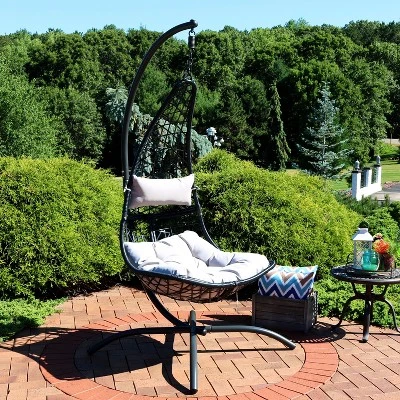 Sunnydaze Decor Sunnydaze Outdoor Resin Wicker Patio Phoebe Hanging Basket Egg Chair Swing With Cushions And Headrest- 2pc 3 Sunnydaze Decor Sunnydaze Outdoor Resin Wicker Patio Phoebe Hanging Basket Egg Chair Swing With Cushions And Headrest- 2pc