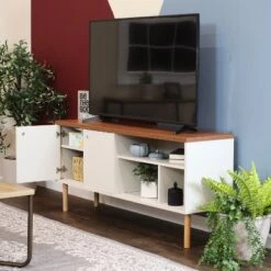 Sunnydaze Decor Sunnydaze Indoor Mid-Century Modern TV Stand Console With Side Storage Cabinet And Shelves For 55" TV -Sunnydaze Decor GUEST 93155bfa f35a 4f11 984c 6f90a26dae82