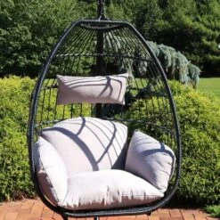 Sunnydaze Decor Sunnydaze Outdoor Resin Wicker Patio Oliver Lounge Hanging Basket Egg Chair Swing With Cushions And Headrest - Gray - 2pc