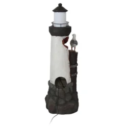 Sunnydaze Decor Sunnydaze 36"H Electric Polyresin Gull's Cove Lighthouse Outdoor Water Fountain With LED Light