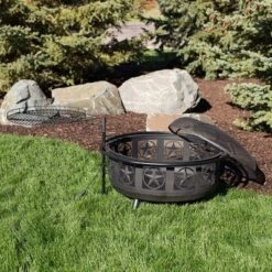 Sunnydaze Decor Sunnydaze Outdoor Portable Camping Or Backyard Steel Large All Star Fire Pit Bowl With Spark Screen And Cooking Grate - 30" - Black -Sunnydaze Decor GUEST 968ef9e6 9168 4e43 8216 3bc9719995b0