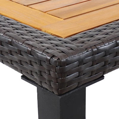 Sunnydaze Decor Sunnydaze Outdoor Acacia Wood And Faux Wicker Resin Patio Dining Table - 31.5" - Brown And Black 4 Sunnydaze Decor Sunnydaze Outdoor Acacia Wood And Faux Wicker Resin Patio Dining Table - 31.5" - Brown And Black - Image 2