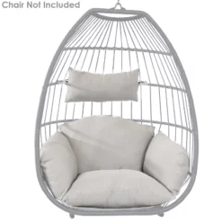 Sunnydaze Decor Sunnydaze Outdoor Resin Wicker Patio Oliver Lounge Hanging Basket Egg Chair Swing With Cushions, Headrest, And Steel Stand Set - Gray - 3pc -Sunnydaze Decor GUEST 9747a44a 2257 418d 950e fc8f5d8aedb9