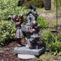 Sunnydaze Decor Sunnydaze 30"H Electric Polyresin Boy And Girl At Bird Bath Outdoor Water Fountain