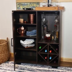 Sunnydaze Decor Sunnydaze Indoor Lavina Wine Cabinet With Glass And Bottle Storage Shelves - Coffee Brown -Sunnydaze Decor GUEST 978a65b3 e740 49ad b244 8e5aa2ce17f6