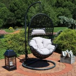 Sunnydaze Decor Sunnydaze Outdoor Resin Wicker Patio Cordelia Hanging Basket Egg Chair Swing With Cushion, Headrest, And Steel Stand Set- 3pc 20 Sunnydaze Decor Sunnydaze Outdoor Resin Wicker Patio Cordelia Hanging Basket Egg Chair Swing With Cushion, Headrest, And Steel Stand Set- 3pc -Sunnydaze Decor GUEST 9826f059 7474 484e a64a 071fd3b1aa05