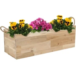 Sunnydaze Decor Sunnydaze Rectangle Indoor Flower And Succulent Planter Box With Handles And 3 Removable Plastic Liners - 20" W X 7.25" D X 6.75" H - Acacia Wood -Sunnydaze Decor GUEST 98f29a64 c730 4adc 81d4 47bbedfb6396