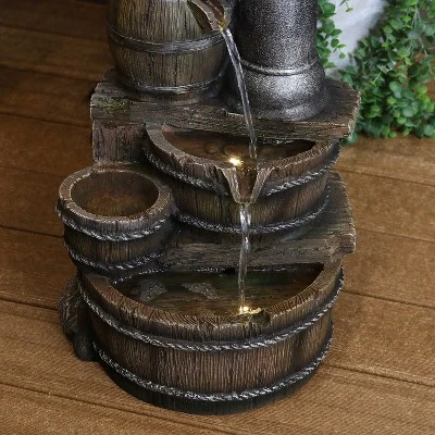 Sunnydaze Decor Sunnydaze 23"H Electric Polyresin Cozy Farmhouse Pump And Tiered Barrels Outdoor Water Fountain With LED Lights 9 Sunnydaze Decor Sunnydaze 23"H Electric Polyresin Cozy Farmhouse Pump And Tiered Barrels Outdoor Water Fountain With LED Lights - Image 7