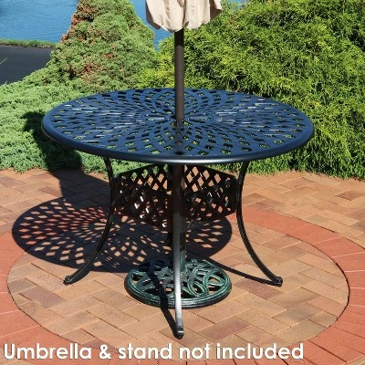 Sunnydaze Decor Sunnydaze Outdoor Crossweave Design Black Cast Aluminum Round Patio Dining Table With Umbrella Hole 6 Sunnydaze Decor Sunnydaze Outdoor Crossweave Design Black Cast Aluminum Round Patio Dining Table With Umbrella Hole - Image 4