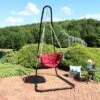 Sunnydaze Decor Sunnydaze Outdoor 1-Person Single Olefin Audrey Hammock Hanging Chair With Bamboo Armrest And Black Steel Stand - Red -Sunnydaze Decor GUEST 9aaa3340 9104 4f3e 95aa dc5488ad3de9