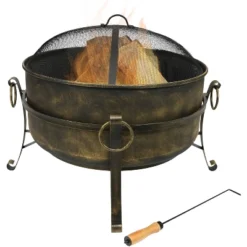 Sunnydaze Decor Sunnydaze Outdoor Camping Or Backyard Round Cauldron Fire Pit With Spark Screen, Log Poker, And Metal Wood Grate -Sunnydaze Decor GUEST 9bc71a46 873f 46bc 9a04 7abf52c92a17